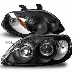 99-00 Honda Civic Dual halo Projector Headlights - Black