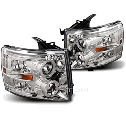 07-08 Chevy Silverado Dual Halo LED Projector Headlights - Chrome