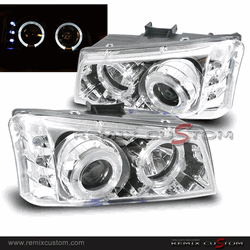 03-06 Chevy Silverado Dual Halo LED Projector Headlights Chrome