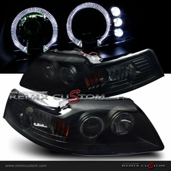 99-04 Ford Mustang Halo LED Dark Smoke Projector Headlights