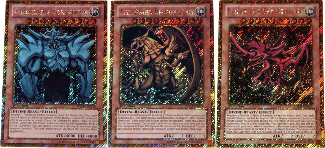 YuGiOh Egyptian God Cards Set – Holographic Secret Rare, 1st Edition, Konami