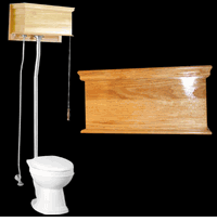Toilets, Round Bowl, High Tank Ceramic/Light Oak Wood, Pull Chain Toilet