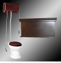 Toilets, Elongated Bowl, High Tank Ceramic/Dark Oak Wood, Pull Chain Toilet