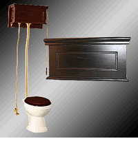 Toilets, Round, Pull Chain Raised Panel/Bone/Dark Oak, L-pipe Brass Fittings