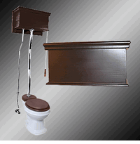 Toilets, Round, Pull Chain Flat Panel/Dark Oak, Z-pipe Chrome Fittings