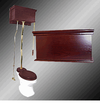 Toilets, Elongated Bowl, High Tank White Ceramic/Dark Cherry, Z-pipe,<br>Brass Fittings, Pull Chain Toilet