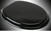 Black Painted Hardwood Elongated Toilet Seat, Polished Brass Hinge