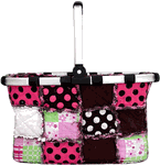 Collapsible Market Basket in Quilted Patchwork(Pink and Brown/black) Collapsible Market Basket in Quilted Patchwork(Pink and Brown/black)