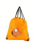 Flat Drawstring Backpack in Baseball Print-Orange Flat Drawstring Backpack in Baseball Print-Orange