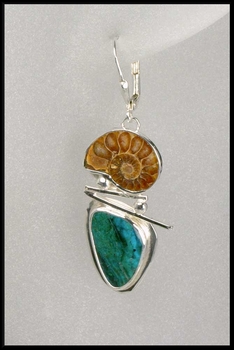 Ammonite and Chrysocolla Leverback Earrings