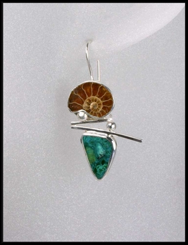 Ammonite and Chrysocolla Hanging Earrings