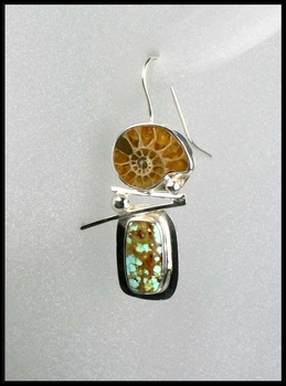 Ammonite and Number 8 Turquoise Hanging Earrings Ammonite and Number 8 Turquoise Hanging Earrings