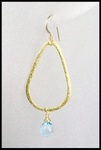 Blue Topaz Tear Drop Hoop Earrings  in Gold Vermeil