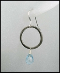 Blue Topaz Oxidized Sterling Silver Circle Earrings