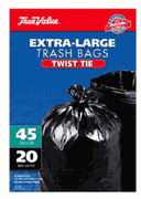 True Value 20 CT 45 GAL 1.20 Mil Black Extra Large Trash & Lawn Bags True Value 20 CT 45 GAL 1.20 Mil Black Extra Large Trash & Lawn Bags