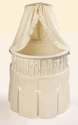 White Elegance™ Round Baby Bassinet w/Ecru Waffle Bedding - Click to enlarge