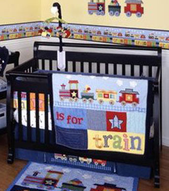 Out of Stock T is for Train 6 Piece Crib Bedding Set by Kidsline Free Shipping