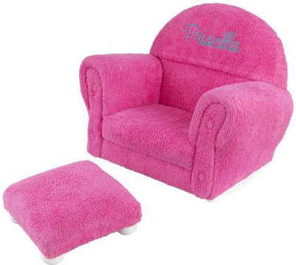Bubble Gum Chenille Upholstered Rocker & Ottoman