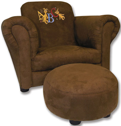 Dr. Seuss ABC Embroidery Brown Ultra Suede Chair & Ottoman