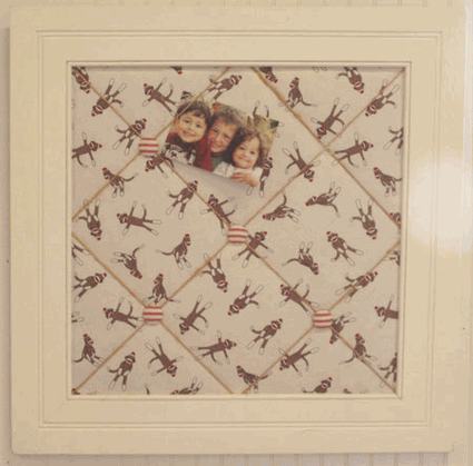 Sock Monkey Fabric Memory Board - Click to enlarge