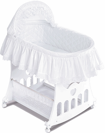 White Batiste Portable Bassinet 'n Cradle w/Toybox Base - Click to enlarge