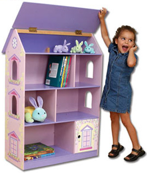 Kids Dollhouse Bookcase w/ Flip Top