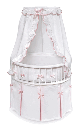 White Elegance™ Round Baby Bassinet w/White Waffle & Pink Bedding - Click to enlarge