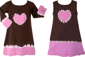 Brown with Pink Heart Girls Dress - Click to enlarge