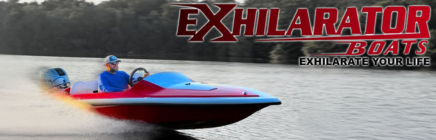 Friends having fun on an Exhilarator mini boat