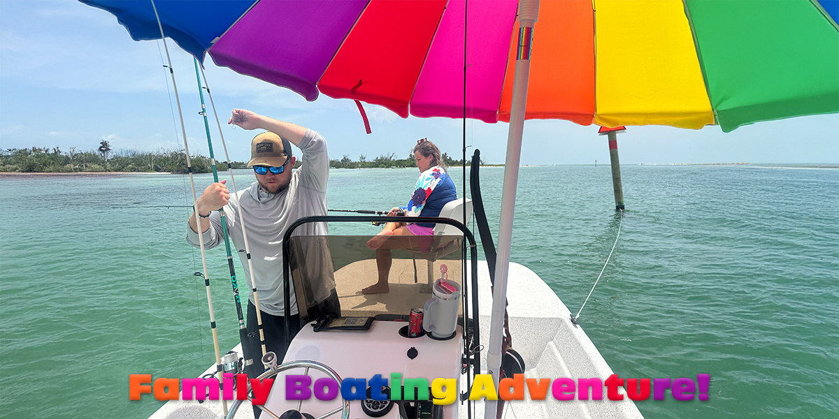 A happy family enjoying a day on their Angler Bay boat