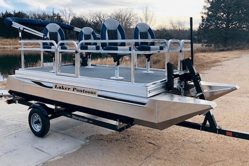 Pontoon boat on a trailer