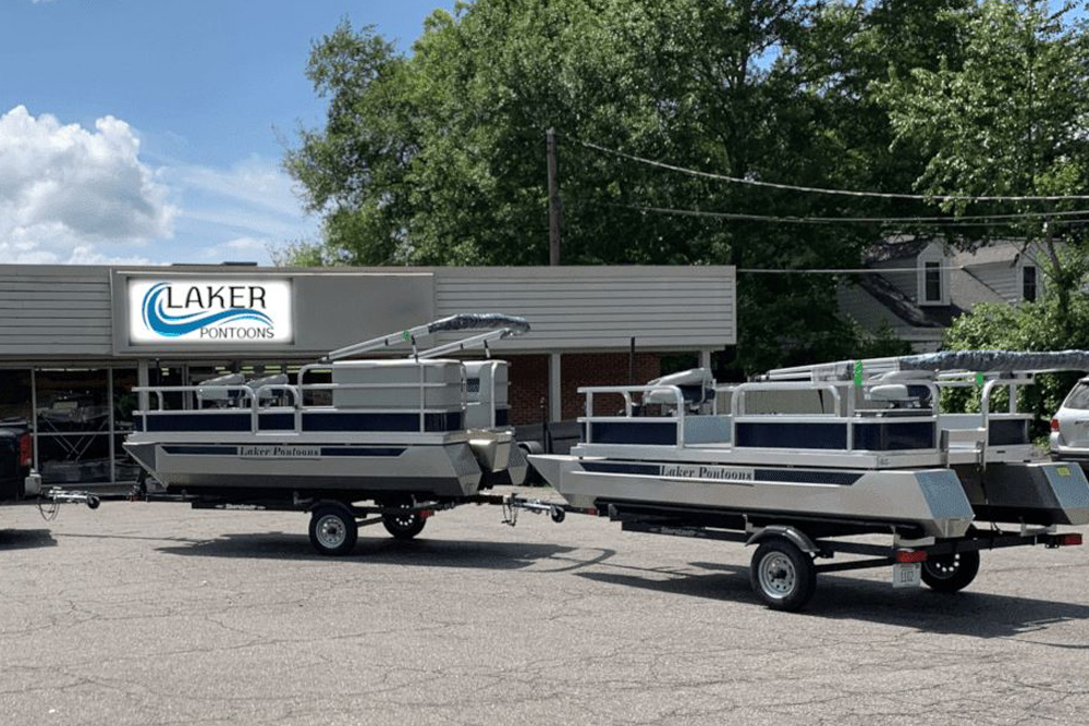 Truck pulling two trailers