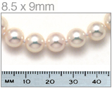 8.5 x 9mm Pearl Necklace Next to Ruler