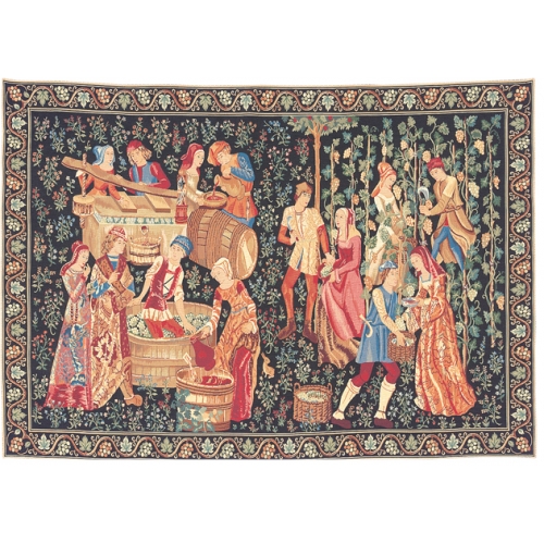 Medieval Tapestry Wall Hanging The Vintage - Grape Gathering Scene, 39in x 56in