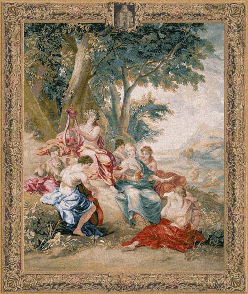 Mythological Picture Tapestry Apollo God And Muses, 83in x 69in