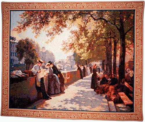 Wall Tapestry Painting Bank Of The River Seine - Paris City Picture, 32in X 39in