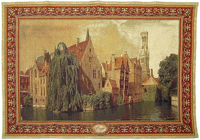 Belgian Tapestry Wall Hanging Brugge City Picture, 54in X 76in