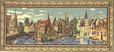 Belgian Tapestry Wall Hanging Brugge City Picture, 28in X 61in Belgian Tapestry Wall Hanging Brugge City Picture, 28in X 61in