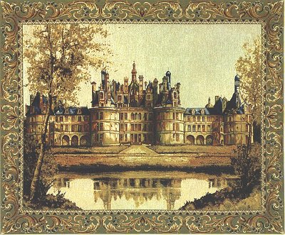 Medieval Tapestry Wall Hanging Chambord Castle Picture, 27in x 33in