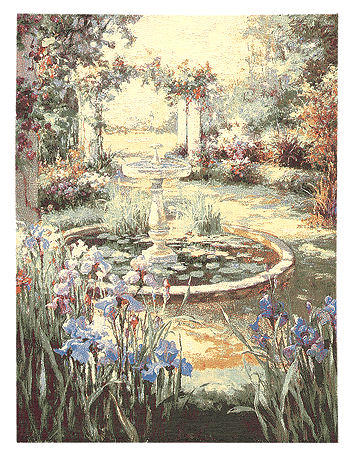 Landscape Tapestry Wall Hanging - Beautiful Garden Scene With Fountain, 37in X 28in