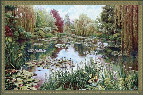 Impressionist Tapestry Gardens At Giverny - Claude Monet Painting Reproduction, 39in x 67in