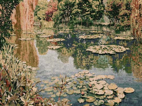Impressionist Tapestry Pond At Giverny - Claude Monet Painting Reproduction, 35in x 47in