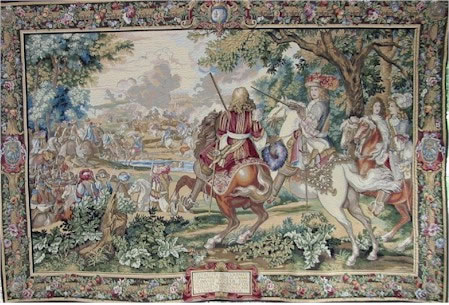 RENAISSANCE TAPESTRY WALL HANGING - LE ROI SOLEIL / King Louis XIV, 39in x 62in