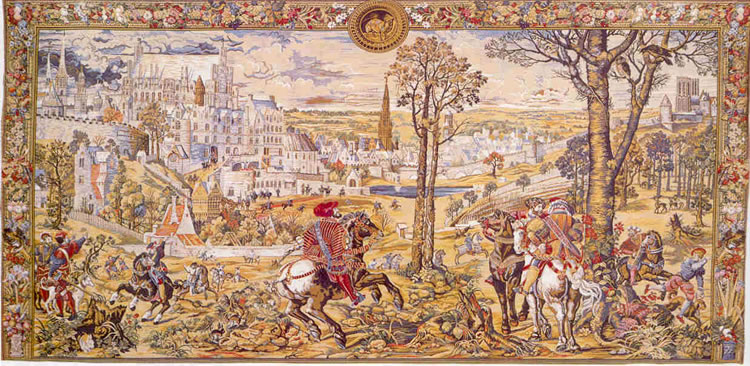 WALL TAPESTRY MEDIEVAL BRUSSELS MAXIMILIAN HUNTER HORSE, 52in x 98in