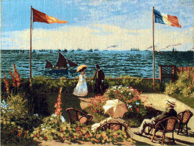 Belgian Wall Tapestry Terrace At Saint-Adresse From A Painting By Claude Monet, 20in X 26in