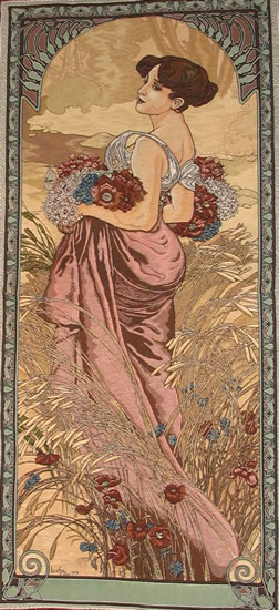 Large Tapestry Summer By Alphonse Mucha - Four Seasons Mucha Reproduction, 19in X 45in