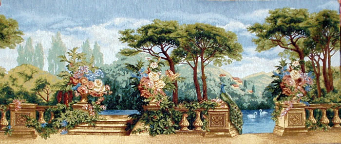Beautiful Garden Picture Tapestry Wall Hanging - Paradise Scene with Swans in a Pond
