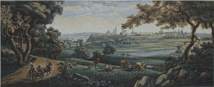 Pastoral Wall Tapestry: The French Countryside - Medieval Peasant Picture, 40in X 16in