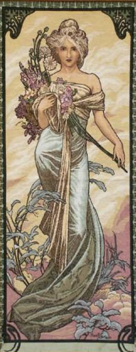 Large Tapestry Spring By Alphonse Mucha - Four Seasons Mucha Reproduction, 19in X 45in
