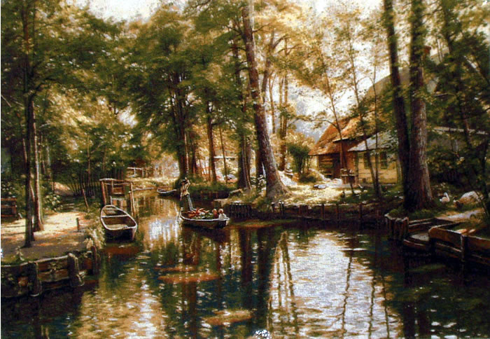 Large Wall Tapestry Cabin In Forest, Boats On The Lake, 28in X 42in
